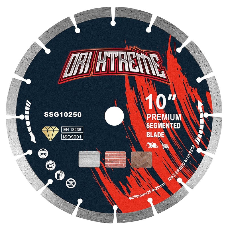 ORIXTREME 10 Inch Diamond Saw Blade, Segmented General Purpose Blade Dry/Wet Cutting Concrete, Masonry, Brick, Block,7/8"-5/8” Arbor - Image 1
